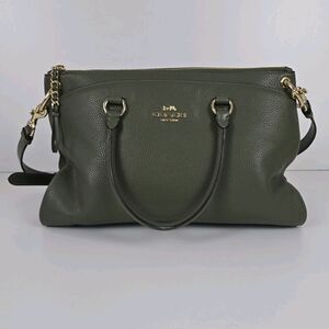 Coach F76640 Mia Satchel Leather and Suede Military/Olive Green